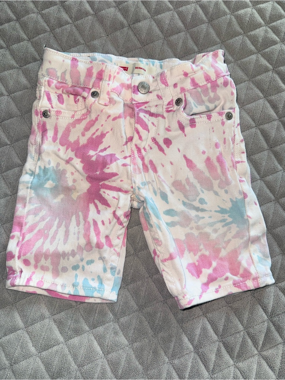Levi's Tie-Dye Denim Shorts in Pink & Light Blue